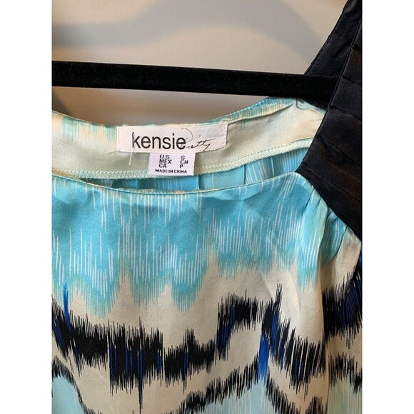 Kensie Womens Dress Silk Blue Black Abstract Print Sleeveless Mini Sheath Small - Picture 3 of 7